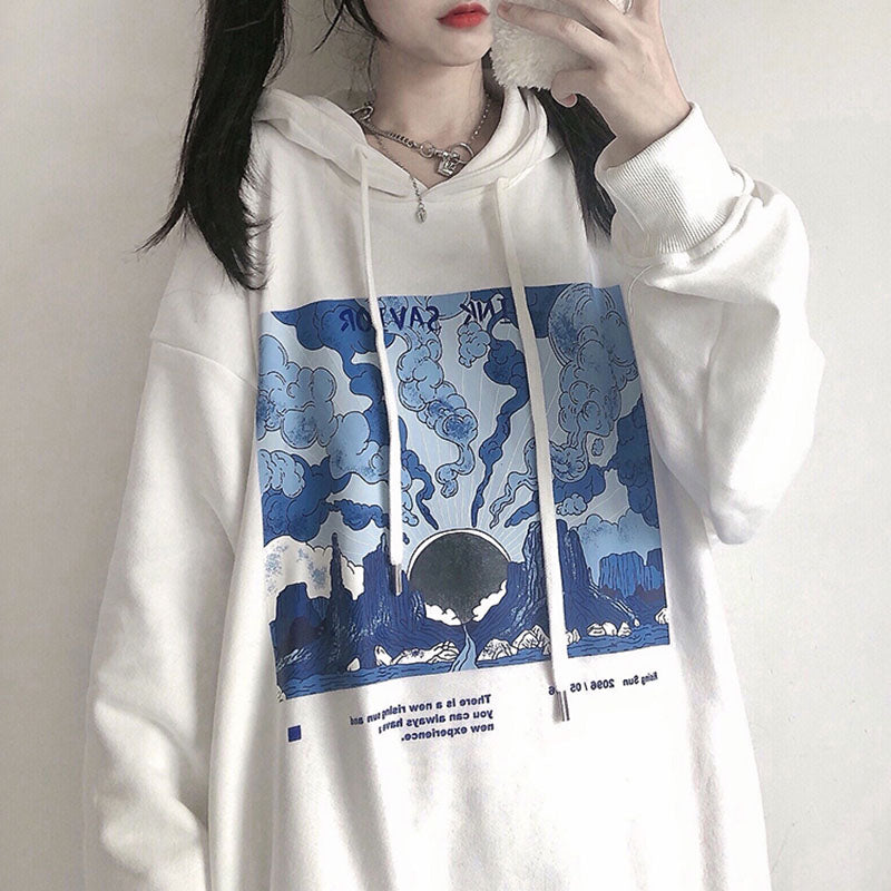 TRENDY STREETWEAR GRAPHIC OVERSIZE DRAWSTRING HOODIE