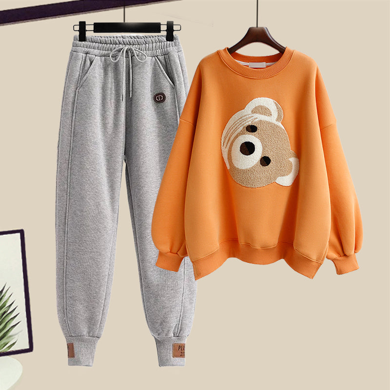 Cute Cartoon Bear Hoodie High Waist Pants